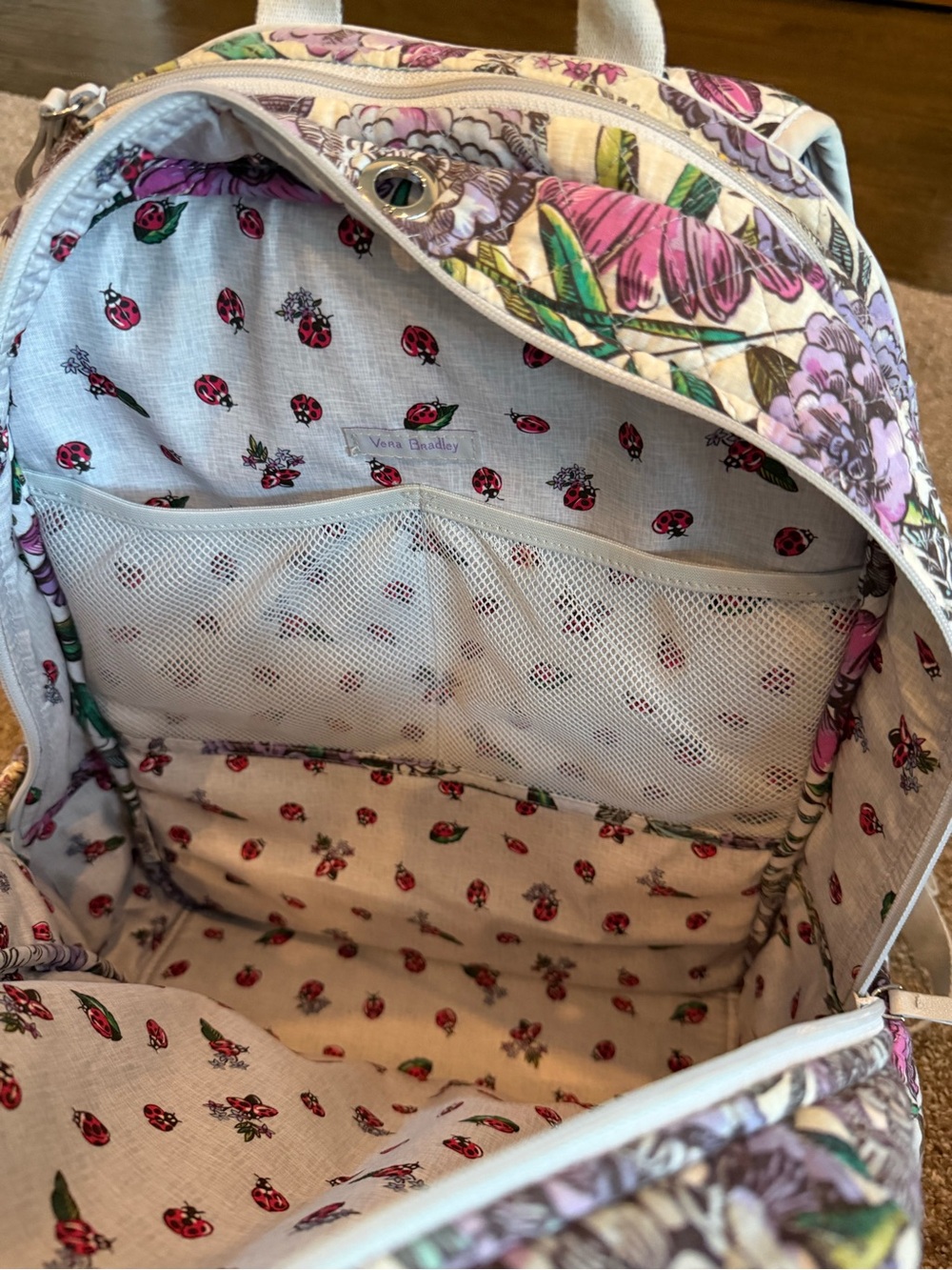 Vera Bradley Purple Floral Quilted Backpack multiple compartments - Picture 13 of 16